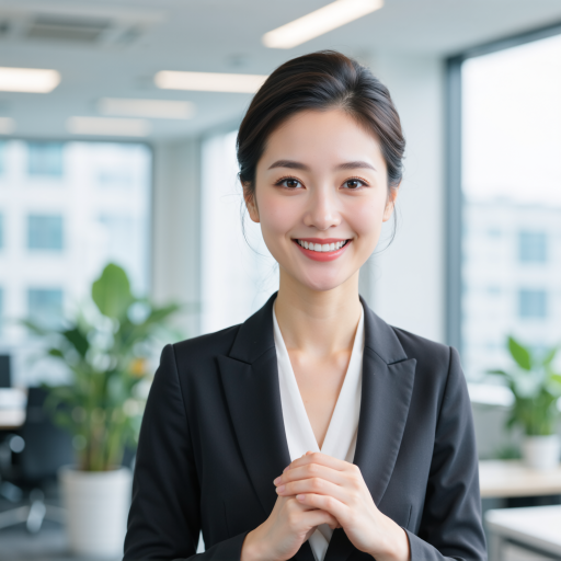 三十岁左右女性学员，穿职业套装，自信表情，正式背景