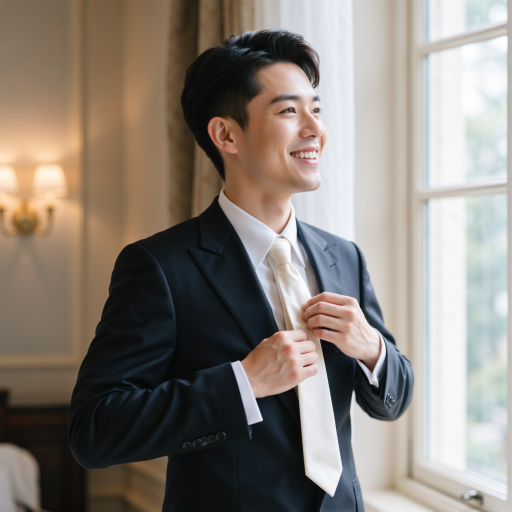 三十多岁男性学员，穿正装，微笑表情，正式背景