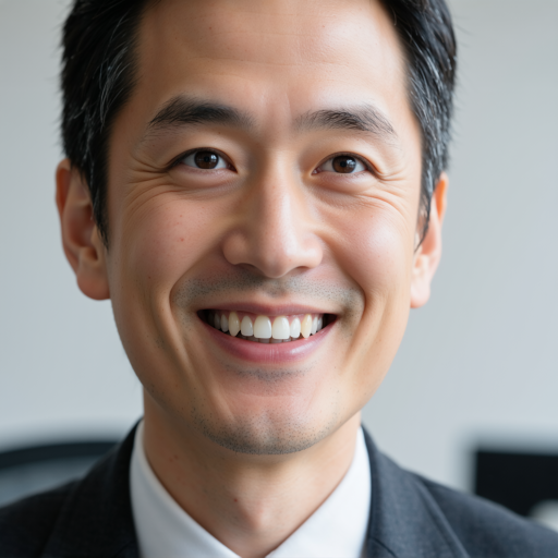 四十五岁左右中年男性头像，穿深色西装，专业商务形象，蓝色背景